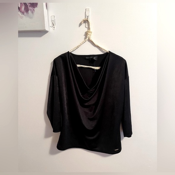 Tahari Cowl Neck Black Satin Blouse- Large - Picture 3 of 7